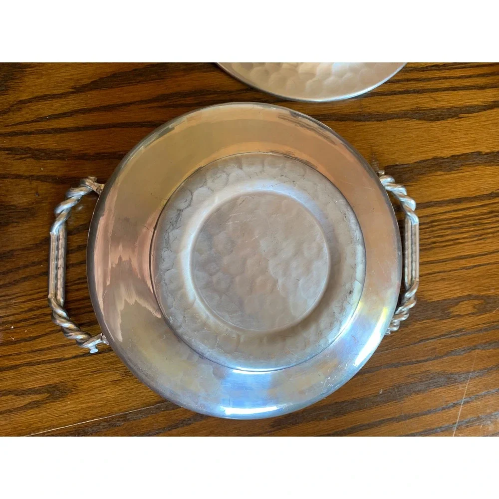 Vintage Hammered Aluminum Casserole Serving Dish with Divided Pyrex Insert 595